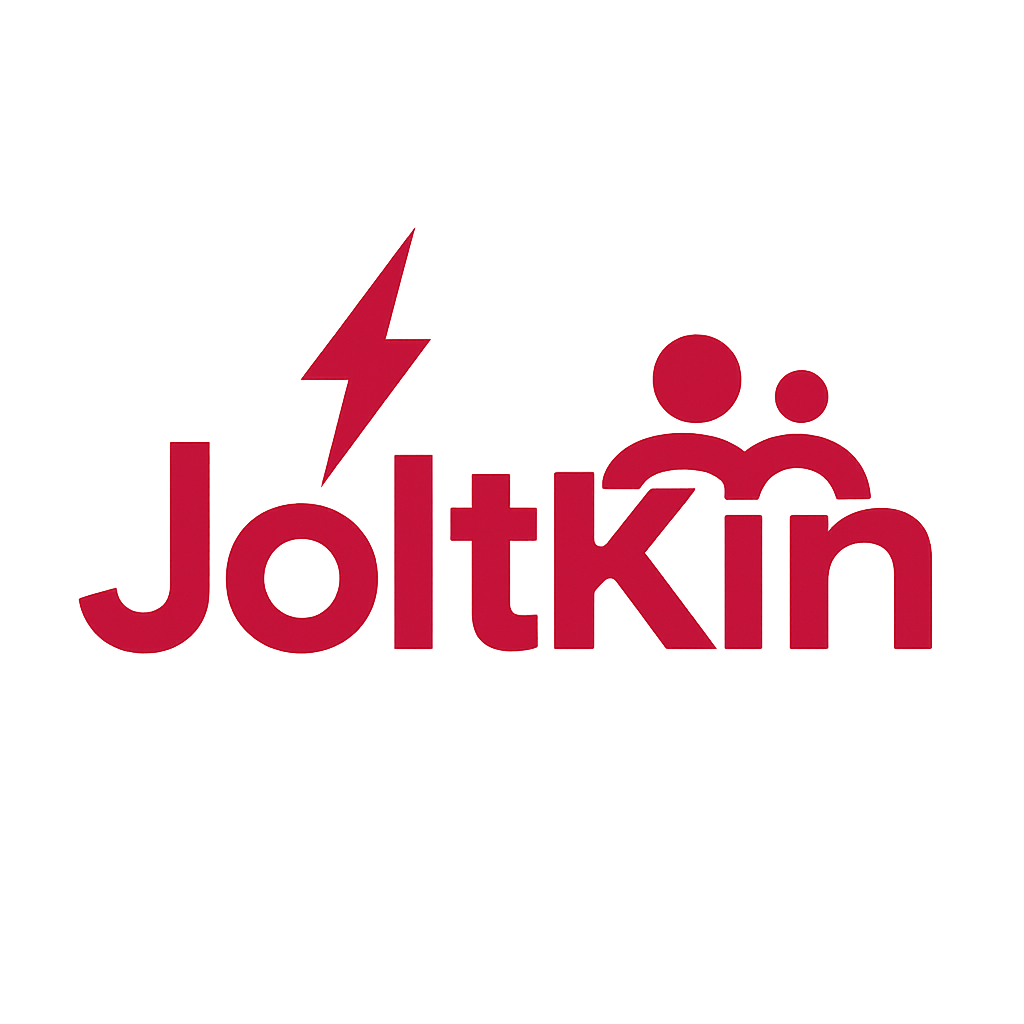 JoltKin Logo in beige on dark background